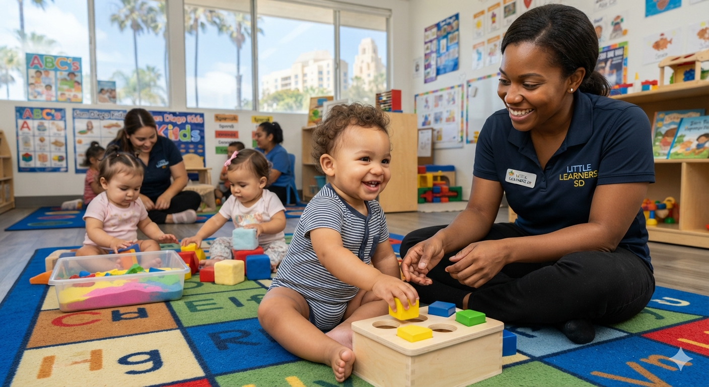 infant participating in supervised early learning activities in San Diego